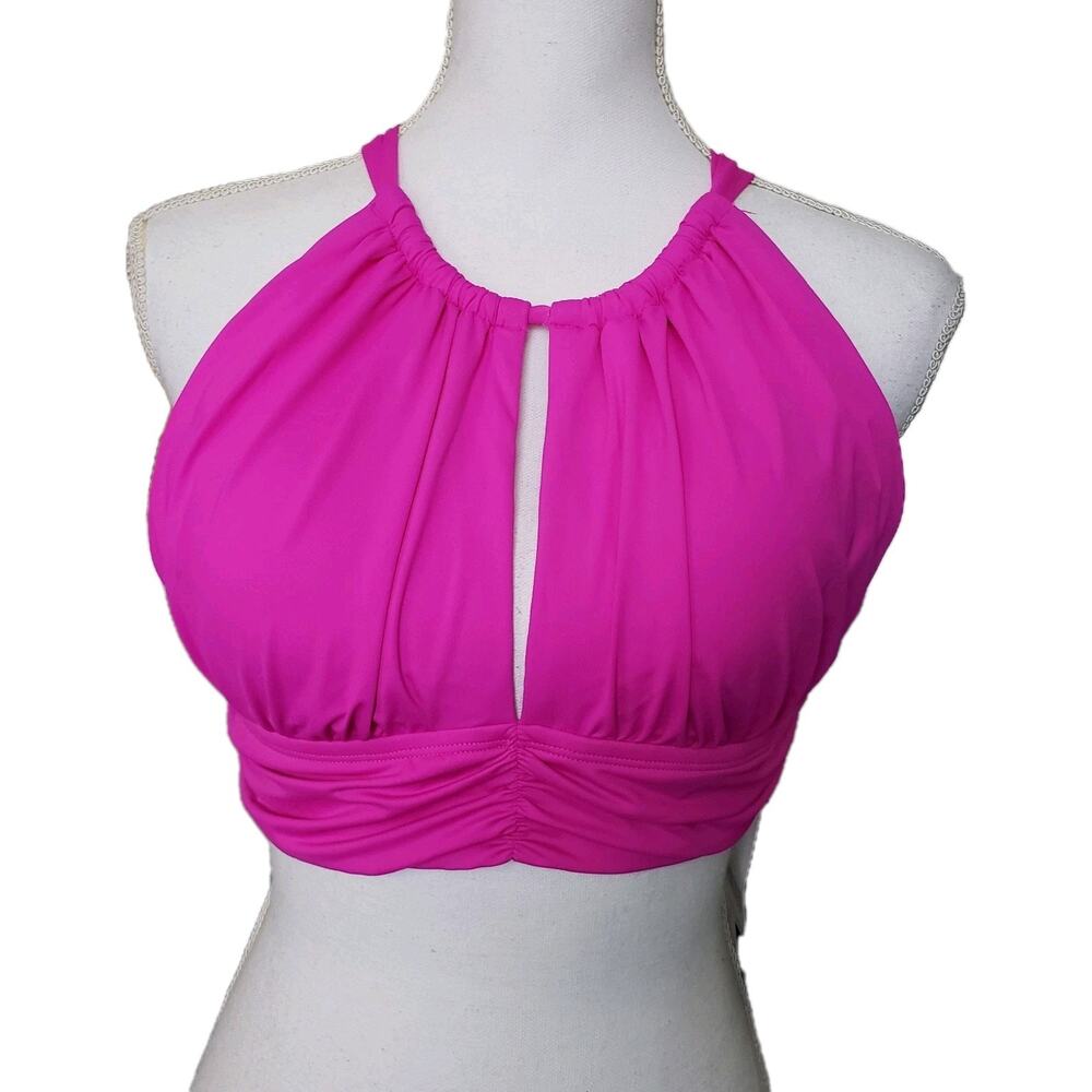 NEW!! La Blanca SIZE 12 Pink Luxe Halter Swimsui Bikini TOP ONLY Womens LB21G88
